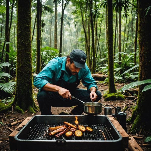 Quelles sont les techniques pour cuisiner en camping en région de forêt humide?